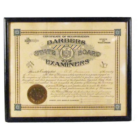 Barber's State Board Examiner Certificate