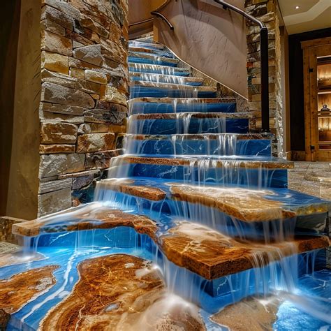 Fluid Grandeur: Unveiling Striking Epoxy Waterfall Staircases | Design ...