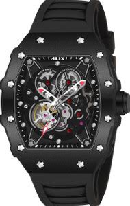 Alix 2908 Black Automatic Mechanical Skeleton Chronograph Luxury Analog ...