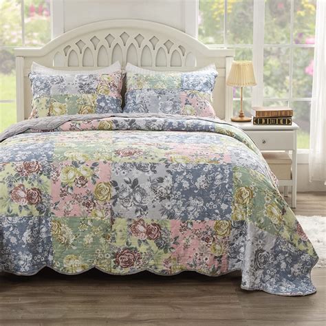 Greenland Home Fashions Emma Traditional Patchwork Floral Quilt Set 3 ...