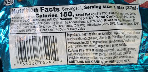 40 rice crispy treats nutrition label