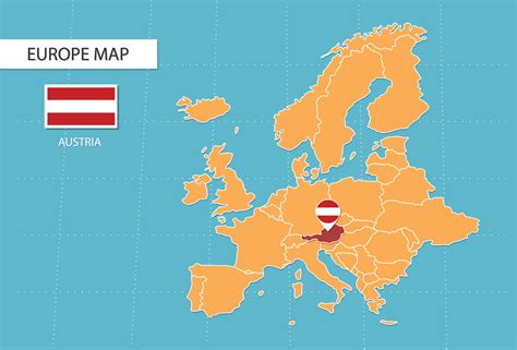 mapa de austria en europa, iconos que muestran la ubicación y las banderas de austria. 15705605 ...