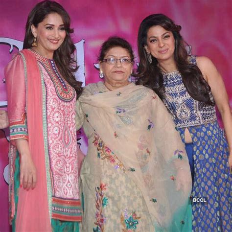 Madhuri Dixit, Juhi Chawla and Saroj Khan pose during the promotion of ...