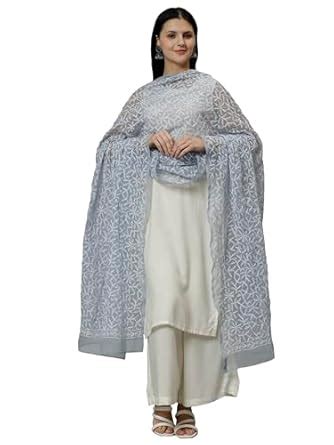Buy Seva Chikan Hand Embroidered Lucknowi Chikankari Grey Georgette ...