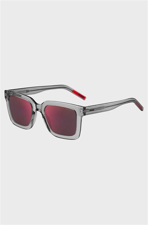 HUGO - Transparent-acetate sunglasses with red lenses - Light Grey
