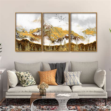 Smoke Cloud Golden Mountain Peak Floating Canvas Wall Painting Set of ...