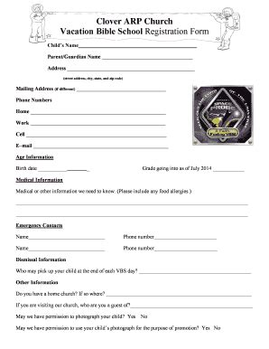 Vacation Bible School Registration Templates | pdfFiller