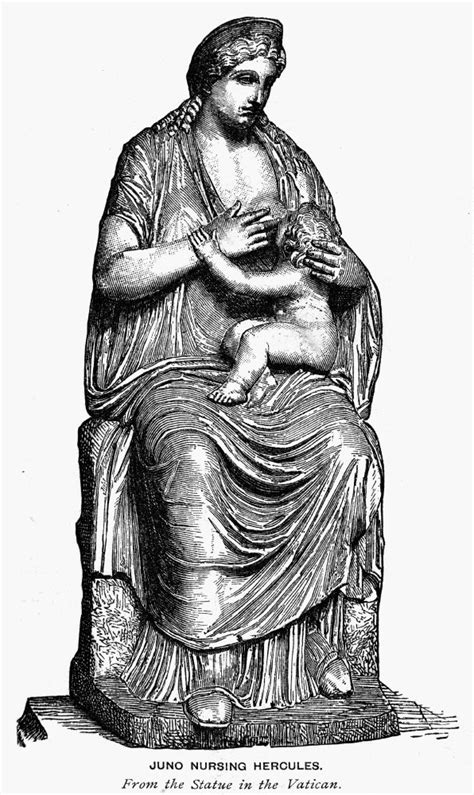 Mythology HeraJuno Njuno Nursing The Infant Hercules Wood Engraving ...