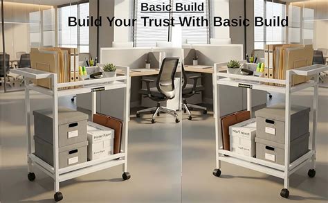Basic Build Multipurpose 2 Tier Metal Rolling Trolley with Wheels ...
