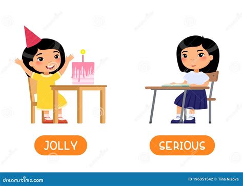 JOLLY and SERIOUS Antonyms Word Card Vector Template. Opposites Concept ...