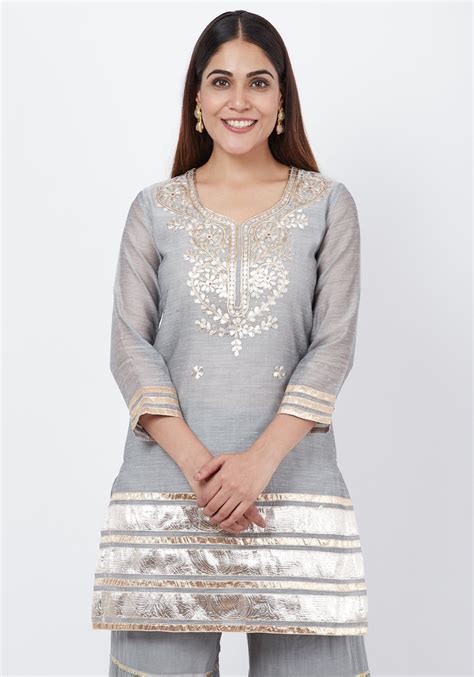 Dreamy Gray Gotta Patti Kurti with Sharara – anokherang