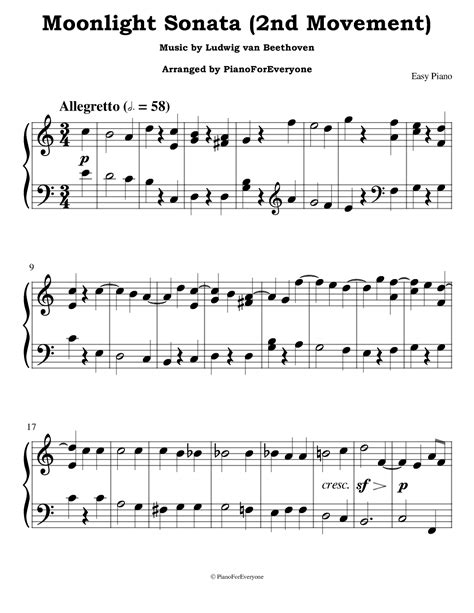 Moonlight Sonata (2nd Movement) - Beethoven (Easy Piano) (arr ...
