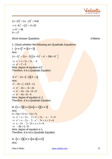 CBSE Class 10 Mathematics - Chapter 4 - Quadratic Equations - Important ...