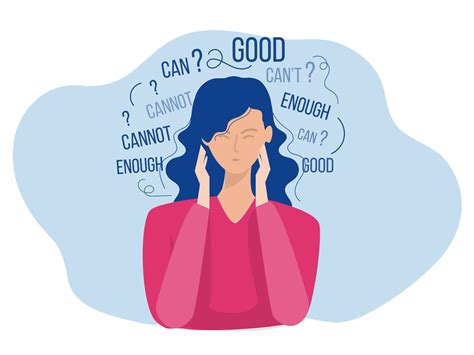 businesswoman confusion or imposter syndrome Self doubt on him head not ...