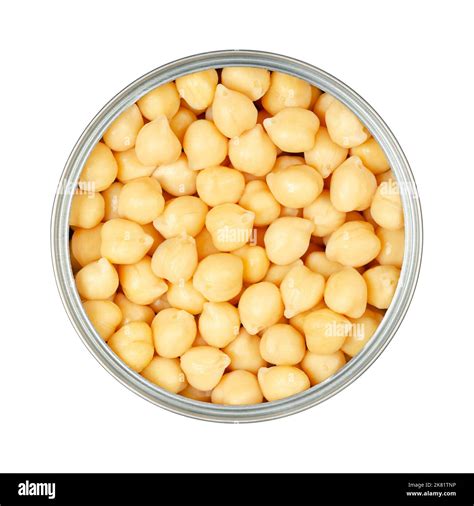 Chickpeas, in an opened can. Cooked and canned chick peas, high in ...