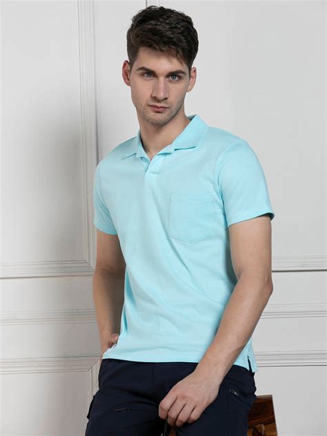 Men's Light Blue Polo Collar Solid Regular Fit T-Shirt – DENNIS LINGO