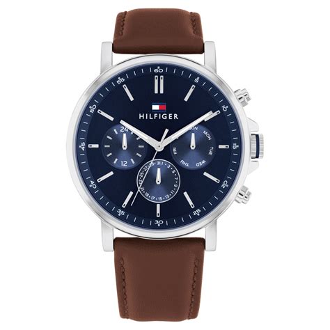 Buy Online Tommy Hilfiger Quartz Multifunction Blue Leather Strap for ...