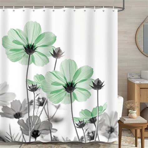 Amazon.com: Watercolor Floral Shower Curtain, Sage Green Flower Shower ...