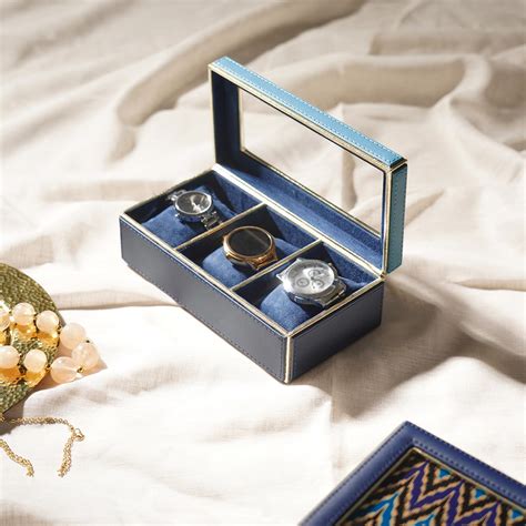 Pure Home + Living Teal 3 Compartment Faux Leather Watch Box, Holder ...