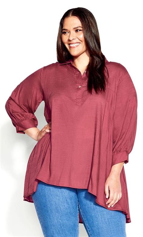 Avenue Women's Plus Size Athena Collared Neckline 3/4 Puff Sleeves ...