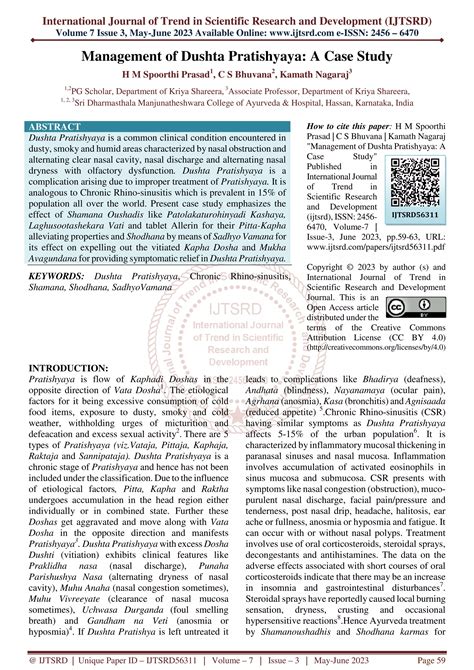 Management of Dushta Pratishyaya A Case Study | PDF