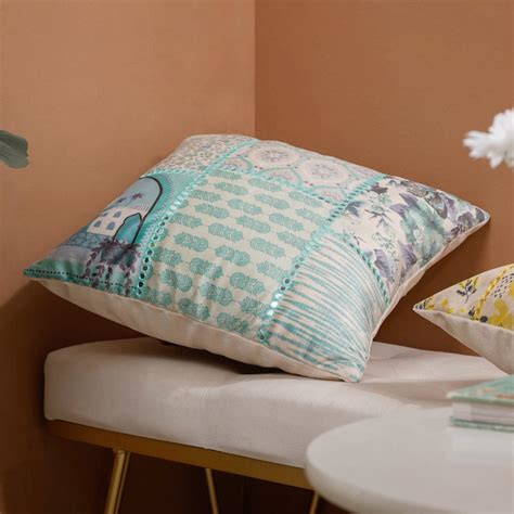 Valencia Turquoise Velvet Patchwork Cushion Cover 16 x 16 Inch