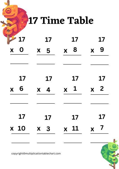 17 Times Table Worksheet [17 Multiplication Table] Free PDF