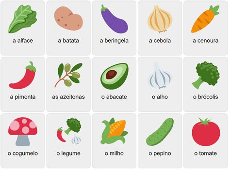 Vegetables in Portuguese - Vocabulary Game - Ekvis.com