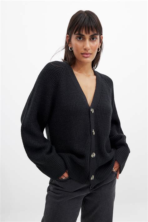 Oversized Knitted Cardigan Black | NA-KD