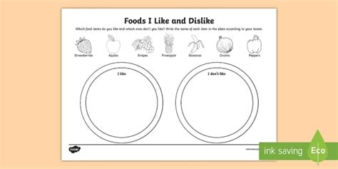 Food I Like and Dislike Worksheet | Twinkl Teaching Resource