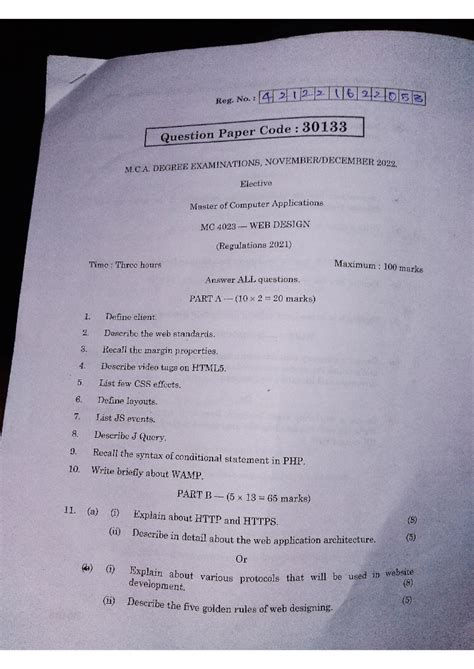 Web design - Reg. No.: 421221622053 Question Paper Code : 30133 M.C ...