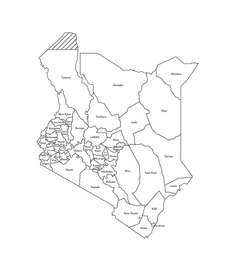 Vector isolated illustration of simplified administrative map of Kenya. Borders and names of the ...