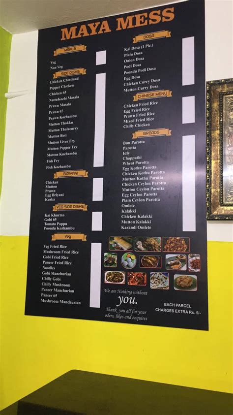 Menu at Maya mess, Chennai