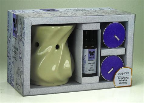 Iris Lavender Ceramic Fragrance Vaporizer Set (17.5 cm x 8.5 cm x 12 cm ...