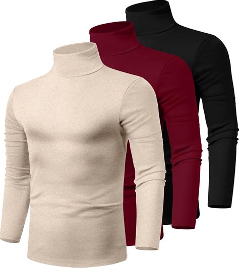 Ficerd 3 Pack Men's Turtleneck Shirts, Long Sleeve Cotton Pullover ...