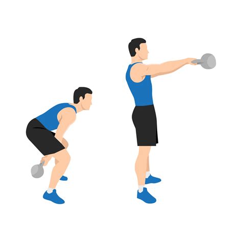 Man doing two arm Kettlebell swing exercise. Flat vector illustration ...