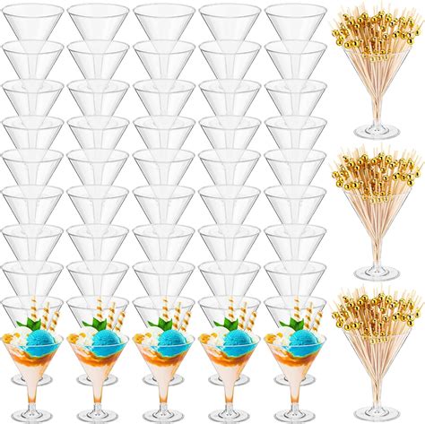Amazon.com | 100 Pcs Clear Plastic Martini Glasses and Gold Pearl ...