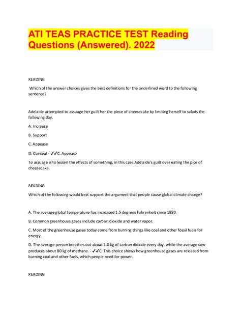 Ati teas practice test reading questions answered 2022 – Artofit
