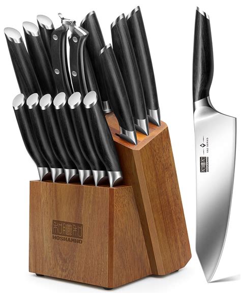 HOSHANHO 16-Piece Kitchen Knife Set with Block, Powder Steel High ...