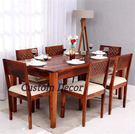 Custom Decor CNC Cuting Sheesham Wood Dining Table 6 Seater | Wooden ...