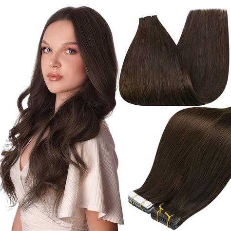 Amazon.com : Full Shine Dark Brown Tape in Extensions Human Hair Color ...