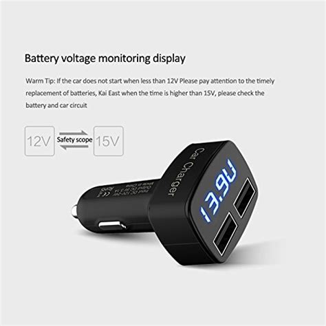 HITSAN 4 in 1 Dual USB Car Charger Voltmeter Volt Current Temperature ...