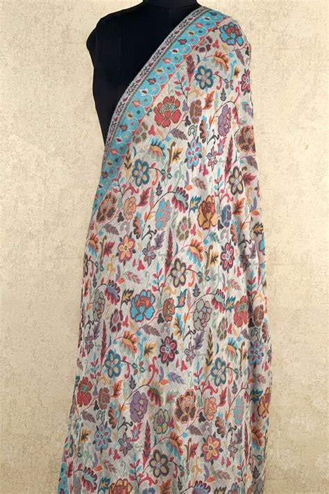 Buy Maya Blue Floral Kani Woven Shawl Online - House Of Elegance ...