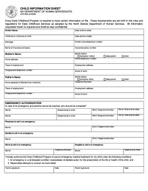 Fillable Online child information sheet - Beginnings Childcare Center ...