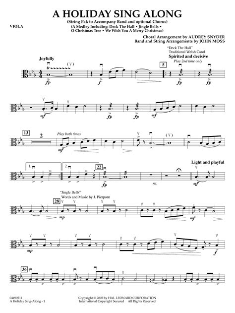 A Holiday Sing-Along - Viola by John Moss Sheet Music for Orchestra at ...