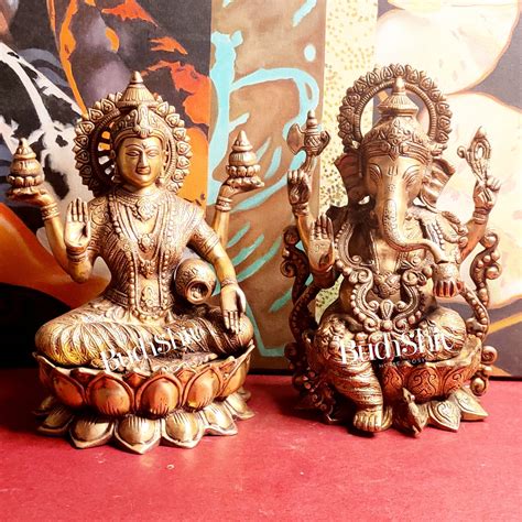 Buy Handcrafted Antique Finished Lord Ganesha and Goddess Lakshmi Brass ...