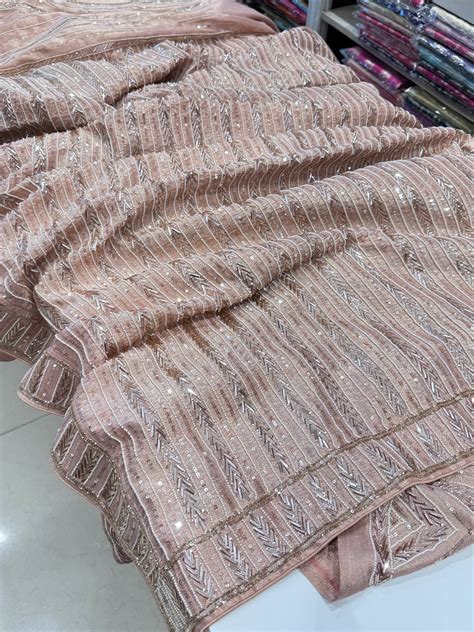 Pink Tissue Crepe Suhana Khan Inspired Hand Embroidery Sequin Saree