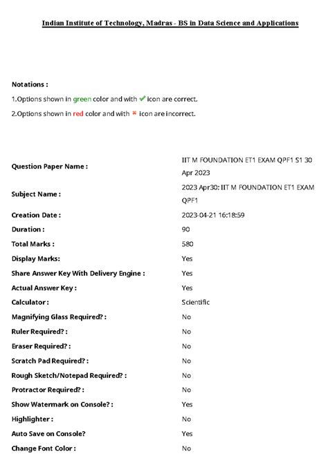QUIZ 1 ,DATA SCIENCE PAPER,Indian Institute of Technology Madras - Edit ...