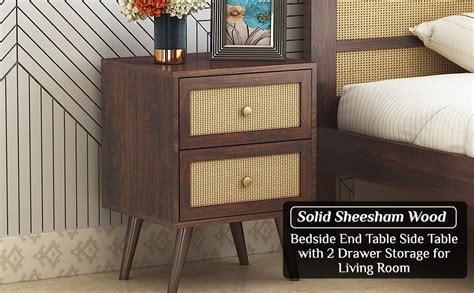 Ganpati Arts Sheesham Wood Cane Bedside End Table Decorative Side ...