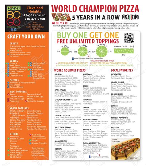 Menu at Pizzabogo pizzeria, Cleveland, Cedar Rd